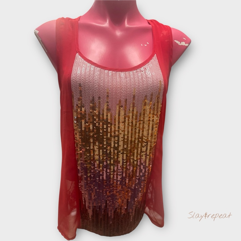 ✨ Rue21 Red Lace & Sequin Tank Top – Sheer Back – Women’s Size M